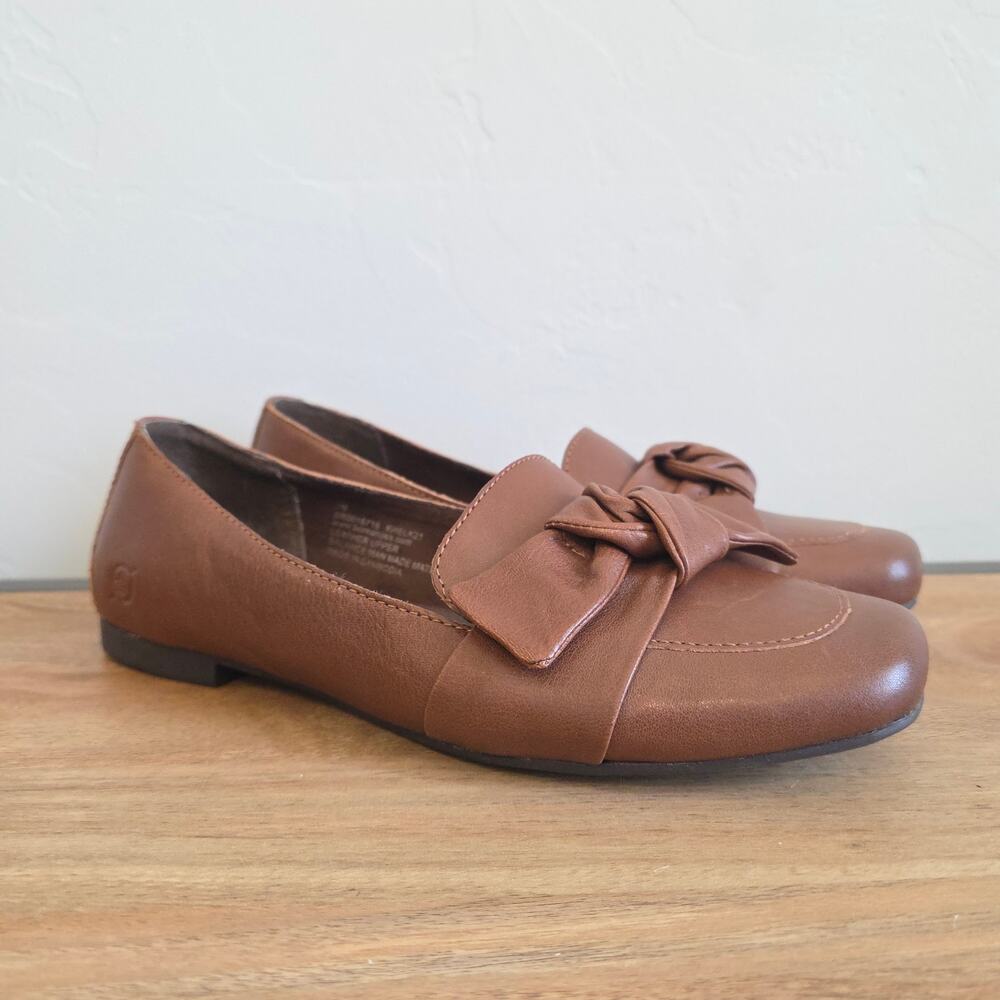 Born Womens 7M Brown Leather Bow Loafers Ballet Flats Comfort Slip On Shoes